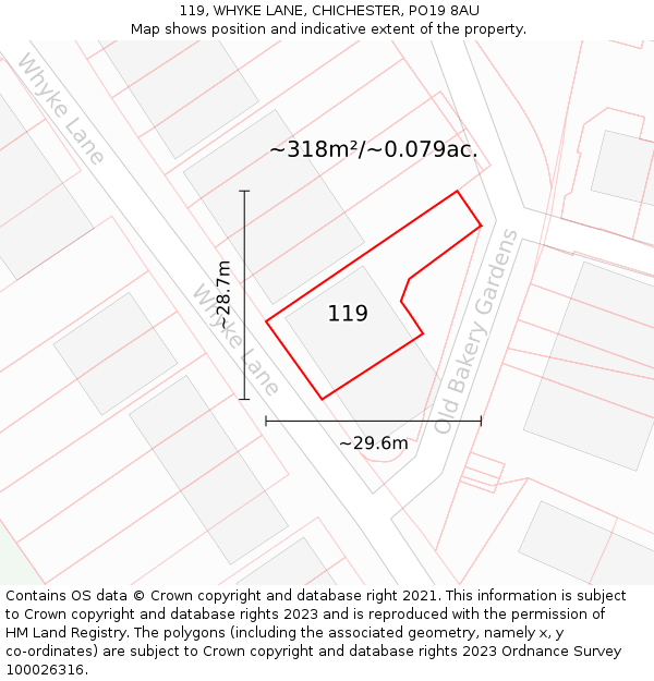 119, WHYKE LANE, CHICHESTER, PO19 8AU: Plot and title map