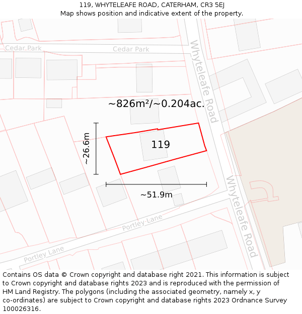 119, WHYTELEAFE ROAD, CATERHAM, CR3 5EJ: Plot and title map