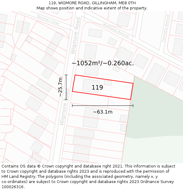 119, WIGMORE ROAD, GILLINGHAM, ME8 0TH: Plot and title map