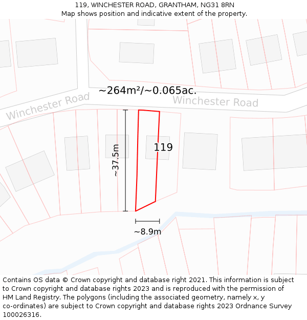 119, WINCHESTER ROAD, GRANTHAM, NG31 8RN: Plot and title map