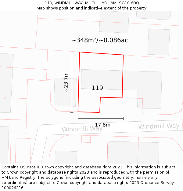 119, WINDMILL WAY, MUCH HADHAM, SG10 6BQ: Plot and title map