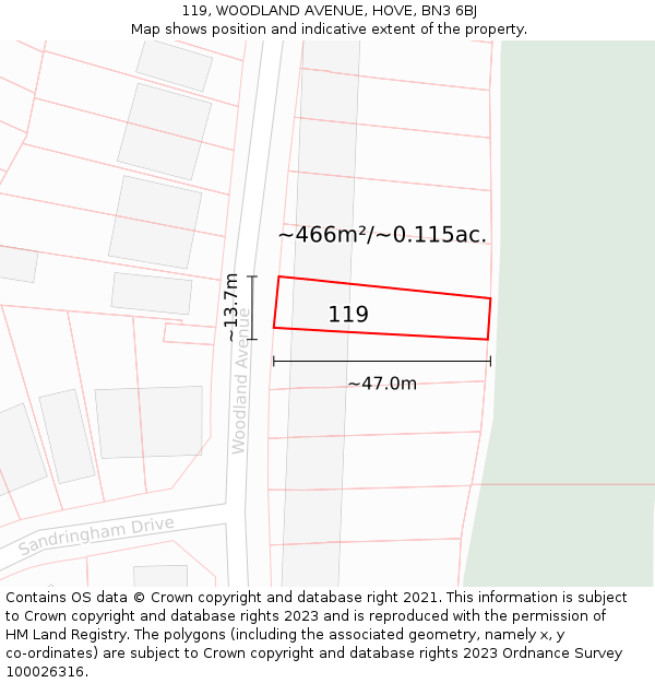 119, WOODLAND AVENUE, HOVE, BN3 6BJ: Plot and title map