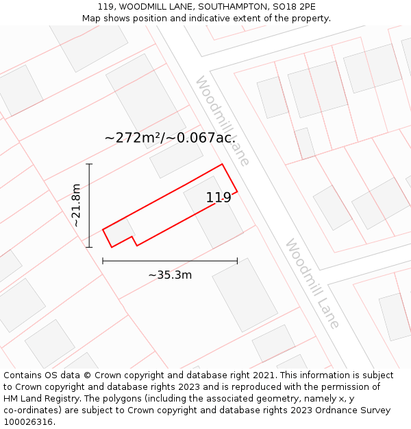 119, WOODMILL LANE, SOUTHAMPTON, SO18 2PE: Plot and title map