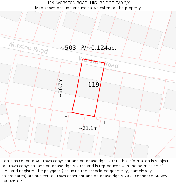 119, WORSTON ROAD, HIGHBRIDGE, TA9 3JX: Plot and title map