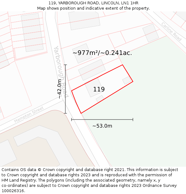 119, YARBOROUGH ROAD, LINCOLN, LN1 1HR: Plot and title map