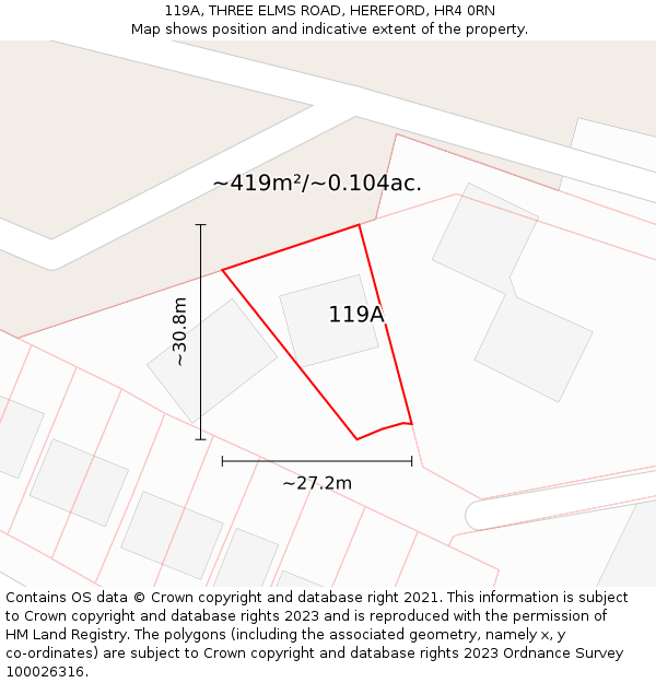 119A, THREE ELMS ROAD, HEREFORD, HR4 0RN: Plot and title map