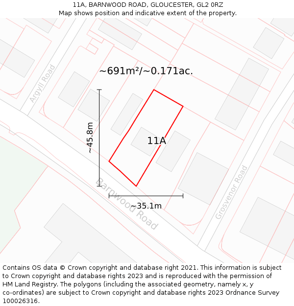 11A, BARNWOOD ROAD, GLOUCESTER, GL2 0RZ: Plot and title map