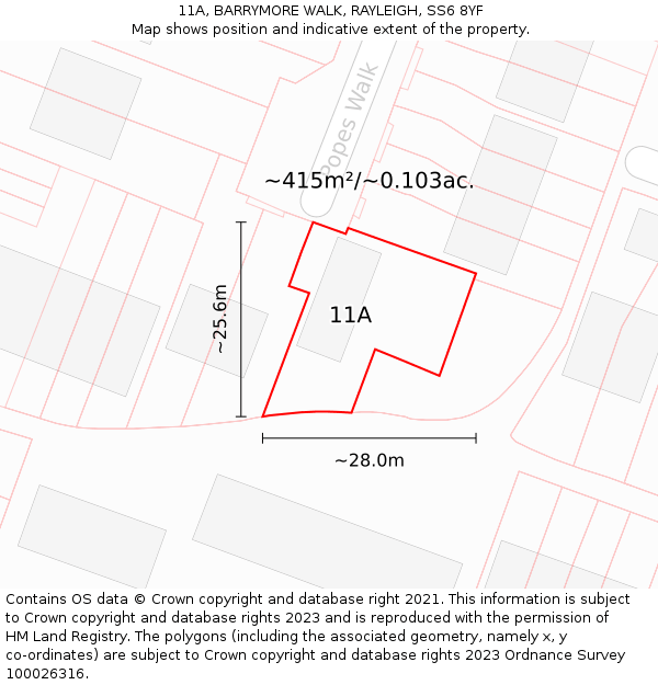 11A, BARRYMORE WALK, RAYLEIGH, SS6 8YF: Plot and title map