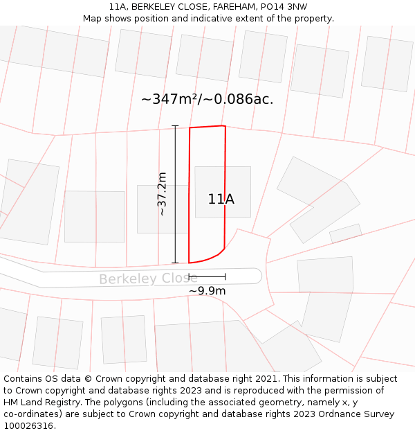 11A, BERKELEY CLOSE, FAREHAM, PO14 3NW: Plot and title map