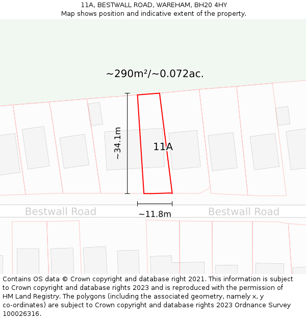 11A, BESTWALL ROAD, WAREHAM, BH20 4HY: Plot and title map