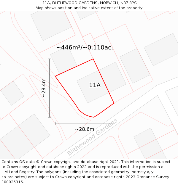 11A, BLITHEWOOD GARDENS, NORWICH, NR7 8PS: Plot and title map