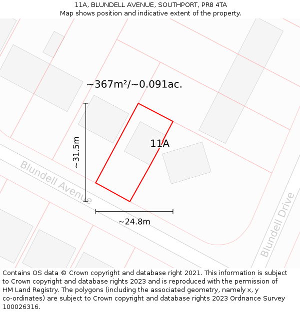 11A, BLUNDELL AVENUE, SOUTHPORT, PR8 4TA: Plot and title map