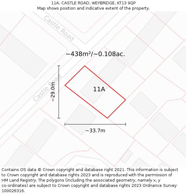 11A, CASTLE ROAD, WEYBRIDGE, KT13 9QP: Plot and title map