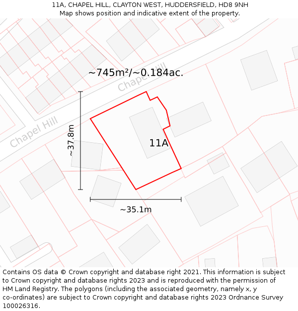 11A, CHAPEL HILL, CLAYTON WEST, HUDDERSFIELD, HD8 9NH: Plot and title map