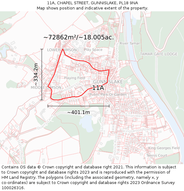 11A, CHAPEL STREET, GUNNISLAKE, PL18 9NA: Plot and title map