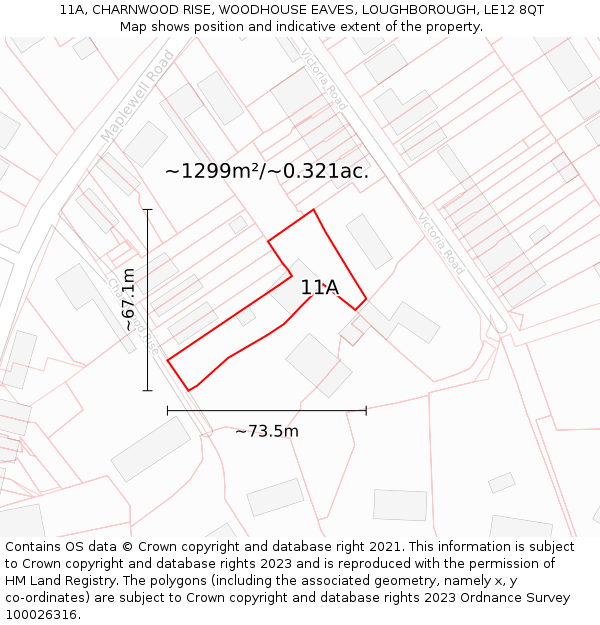 11A, CHARNWOOD RISE, WOODHOUSE EAVES, LOUGHBOROUGH, LE12 8QT: Plot and title map