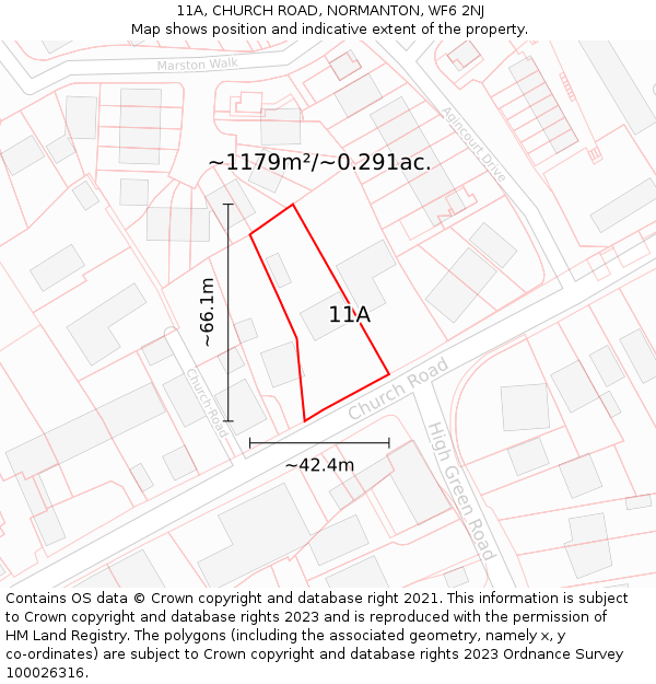 11A, CHURCH ROAD, NORMANTON, WF6 2NJ: Plot and title map