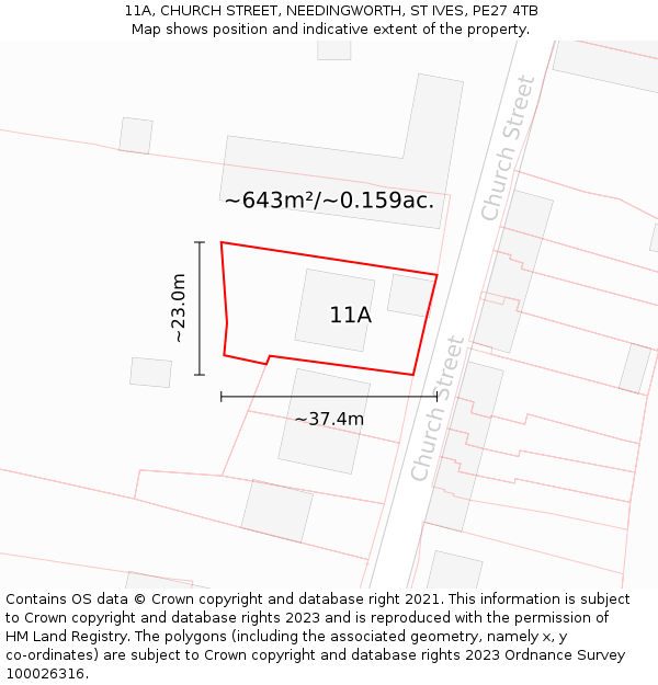 11A, CHURCH STREET, NEEDINGWORTH, ST IVES, PE27 4TB: Plot and title map