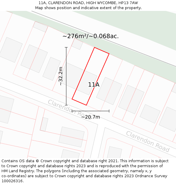 11A, CLARENDON ROAD, HIGH WYCOMBE, HP13 7AW: Plot and title map