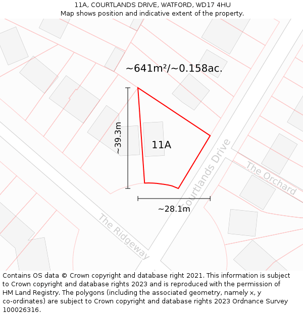 11A, COURTLANDS DRIVE, WATFORD, WD17 4HU: Plot and title map