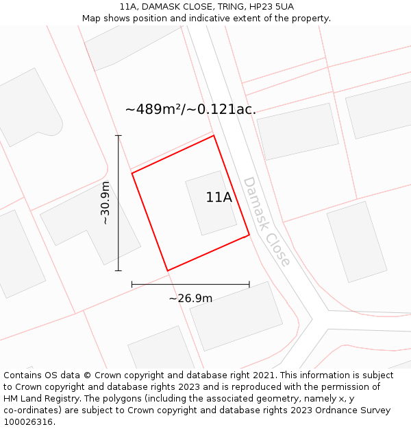 11A, DAMASK CLOSE, TRING, HP23 5UA: Plot and title map