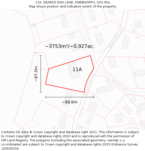 11A, DEARDS END LANE, KNEBWORTH, SG3 6NL: Plot and title map