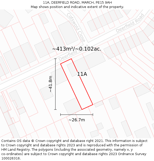 11A, DEERFIELD ROAD, MARCH, PE15 9AH: Plot and title map