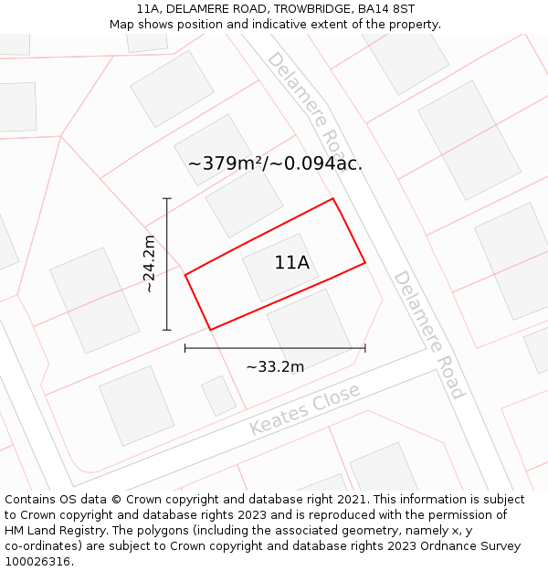 11A, DELAMERE ROAD, TROWBRIDGE, BA14 8ST: Plot and title map