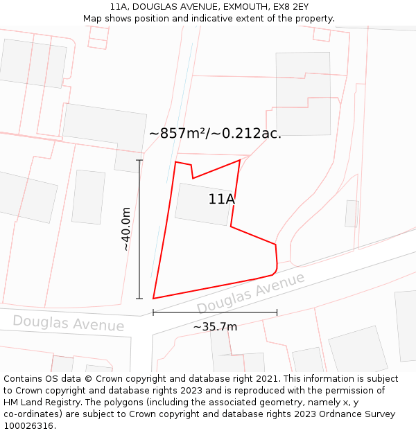 11A, DOUGLAS AVENUE, EXMOUTH, EX8 2EY: Plot and title map