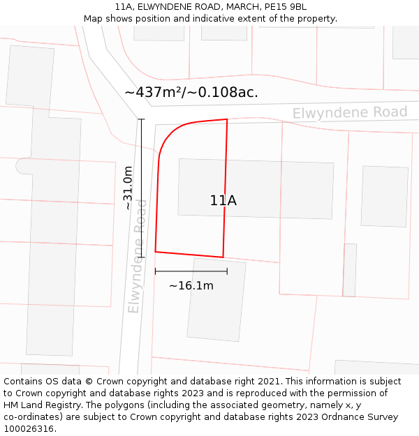 11A, ELWYNDENE ROAD, MARCH, PE15 9BL: Plot and title map