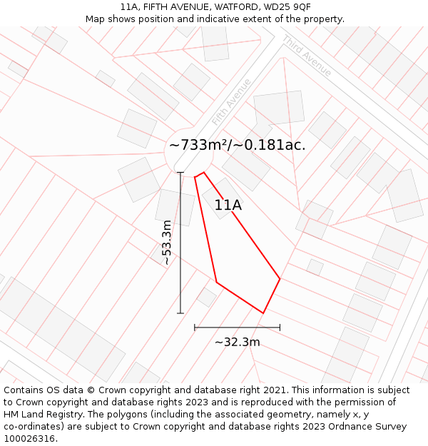 11A, FIFTH AVENUE, WATFORD, WD25 9QF: Plot and title map