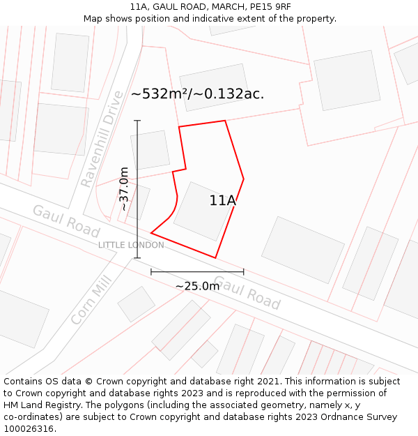 11A, GAUL ROAD, MARCH, PE15 9RF: Plot and title map