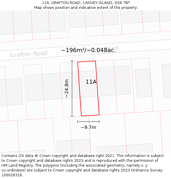 11A, GRAFTON ROAD, CANVEY ISLAND, SS8 7BT: Plot and title map