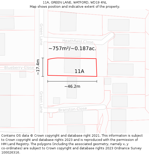 11A, GREEN LANE, WATFORD, WD19 4NL: Plot and title map