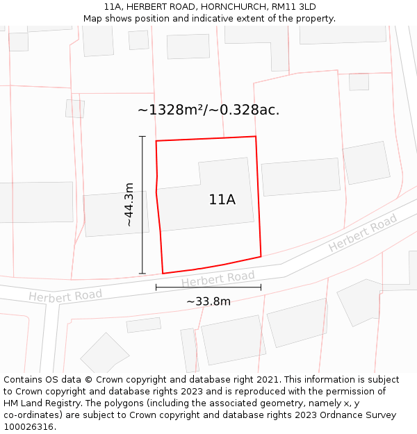 11A, HERBERT ROAD, HORNCHURCH, RM11 3LD: Plot and title map