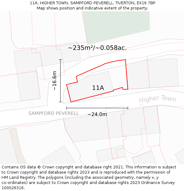 11A, HIGHER TOWN, SAMPFORD PEVERELL, TIVERTON, EX16 7BP: Plot and title map