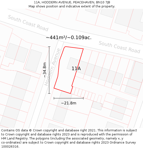 11A, HODDERN AVENUE, PEACEHAVEN, BN10 7JB: Plot and title map