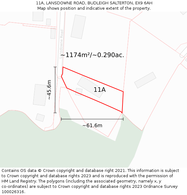 11A, LANSDOWNE ROAD, BUDLEIGH SALTERTON, EX9 6AH: Plot and title map