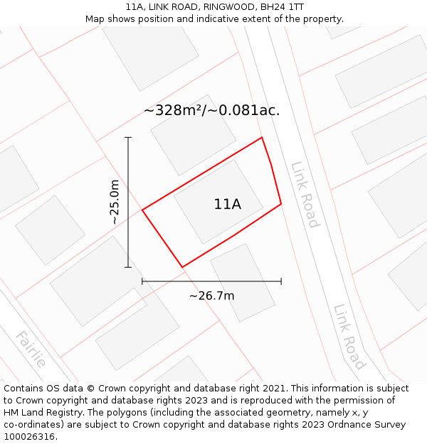 11A, LINK ROAD, RINGWOOD, BH24 1TT: Plot and title map