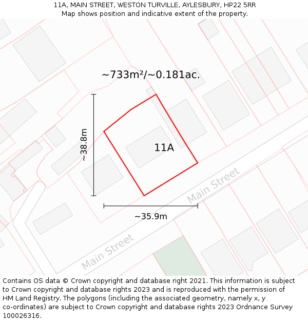 11A, MAIN STREET, WESTON TURVILLE, AYLESBURY, HP22 5RR: Plot and title map