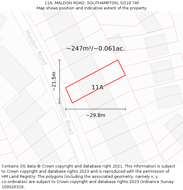 11A, MALDON ROAD, SOUTHAMPTON, SO19 7AF: Plot and title map