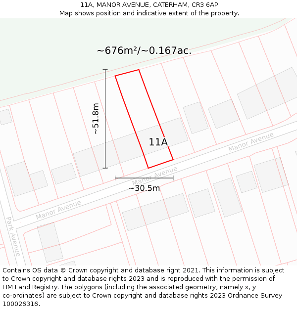 11A, MANOR AVENUE, CATERHAM, CR3 6AP: Plot and title map