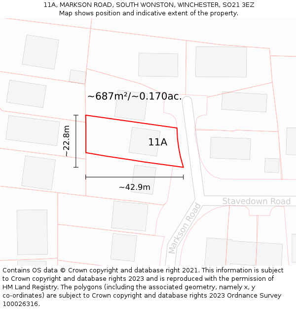 11A, MARKSON ROAD, SOUTH WONSTON, WINCHESTER, SO21 3EZ: Plot and title map