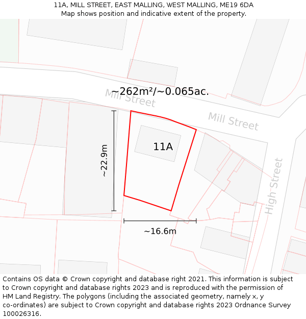 11A, MILL STREET, EAST MALLING, WEST MALLING, ME19 6DA: Plot and title map