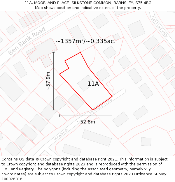 11A, MOORLAND PLACE, SILKSTONE COMMON, BARNSLEY, S75 4RG: Plot and title map