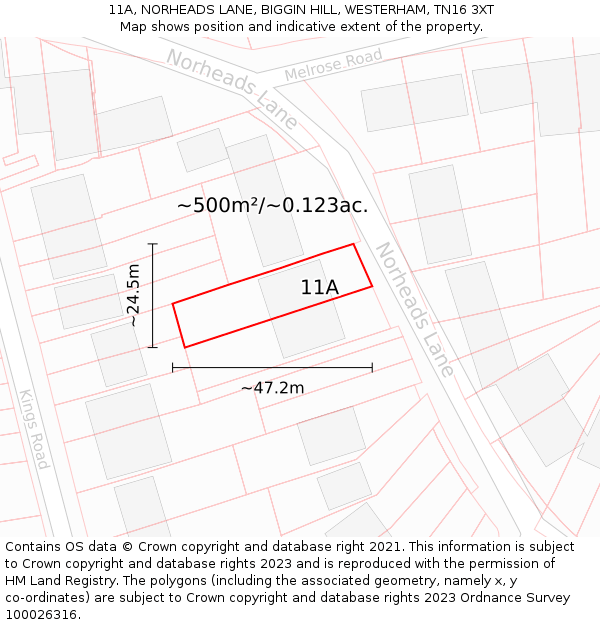 11A, NORHEADS LANE, BIGGIN HILL, WESTERHAM, TN16 3XT: Plot and title map