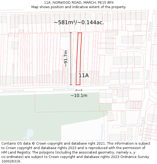 11A, NORWOOD ROAD, MARCH, PE15 8PX: Plot and title map