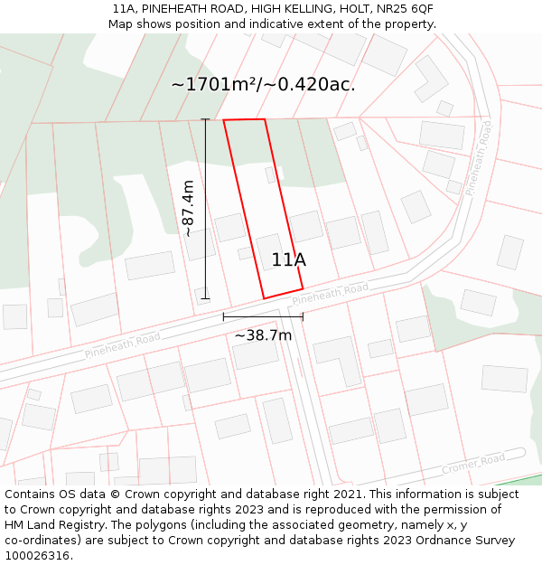 11A, PINEHEATH ROAD, HIGH KELLING, HOLT, NR25 6QF: Plot and title map