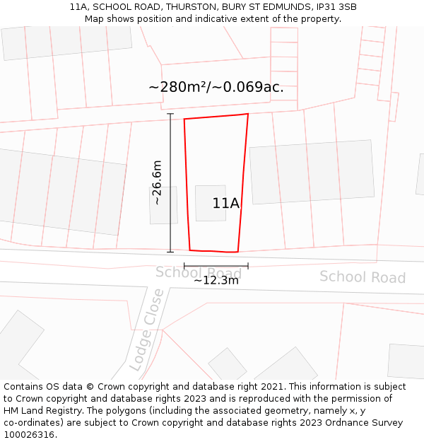 11A, SCHOOL ROAD, THURSTON, BURY ST EDMUNDS, IP31 3SB: Plot and title map