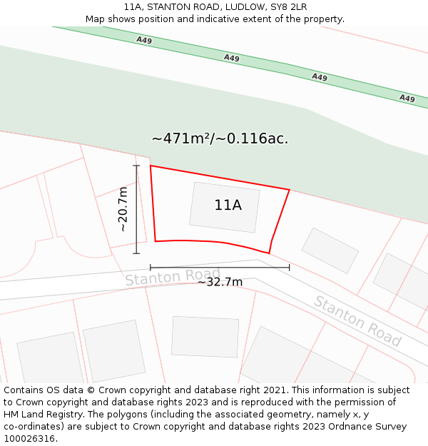 11A, STANTON ROAD, LUDLOW, SY8 2LR: Plot and title map